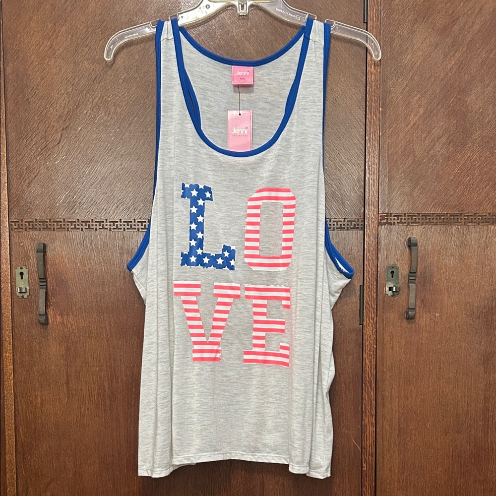 Jenni Gray and Blue โLoveโ Tank Top size XXL
